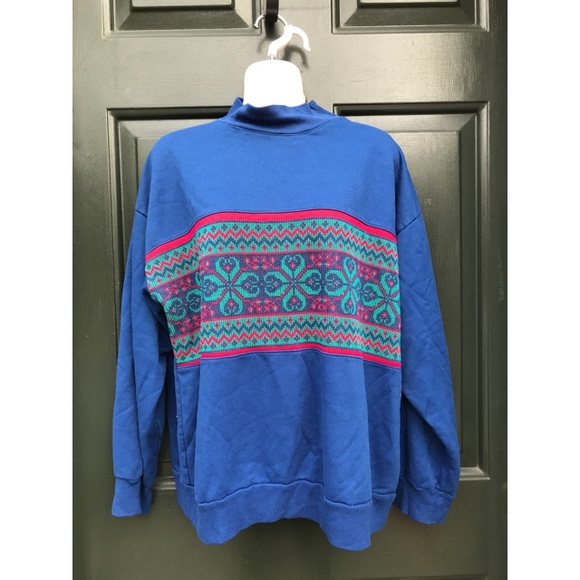 Vintage Sweaters - 🔴 Hip Blue Patterned Vintage Crewneck Sweater